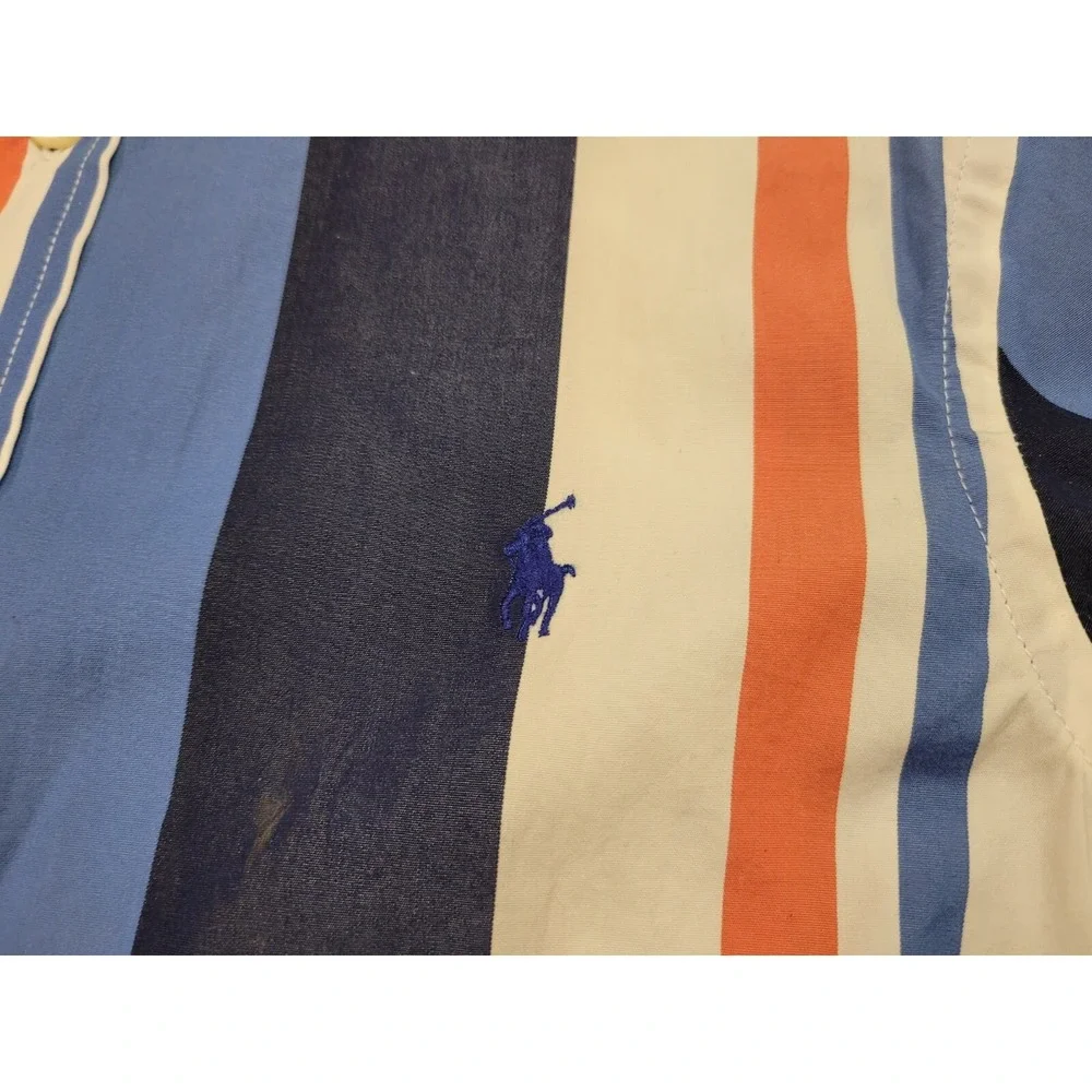 Ralph Lauren Striped Button Down Shirt Boys Large 14-16 Blue Orange Cotton